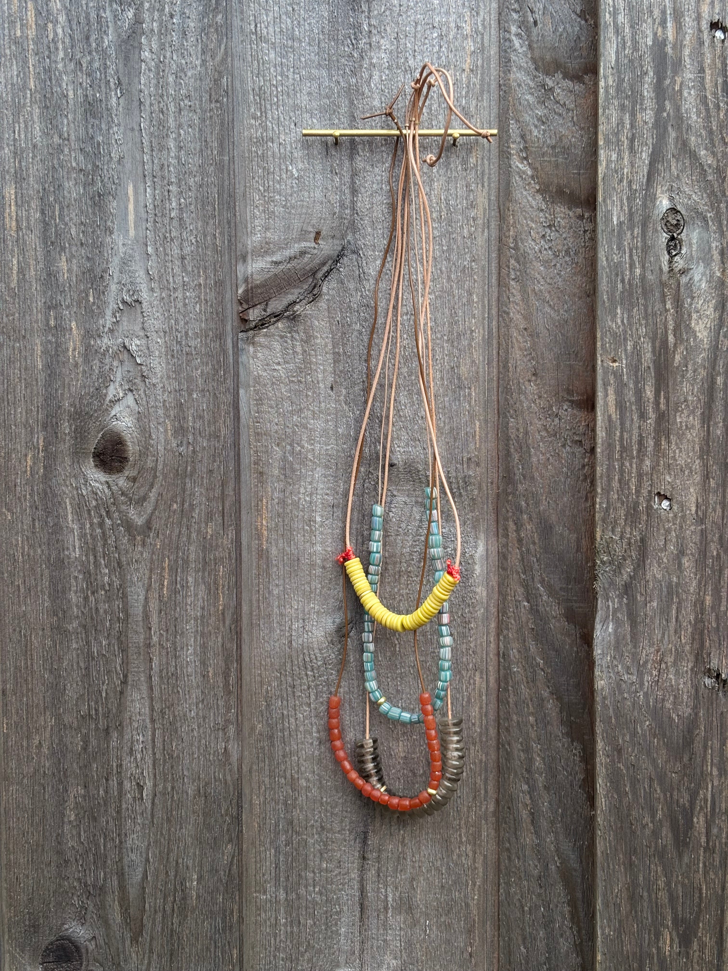 Coastal Slide Necklace in Vintage Vinyl, 20k Gold & Silk