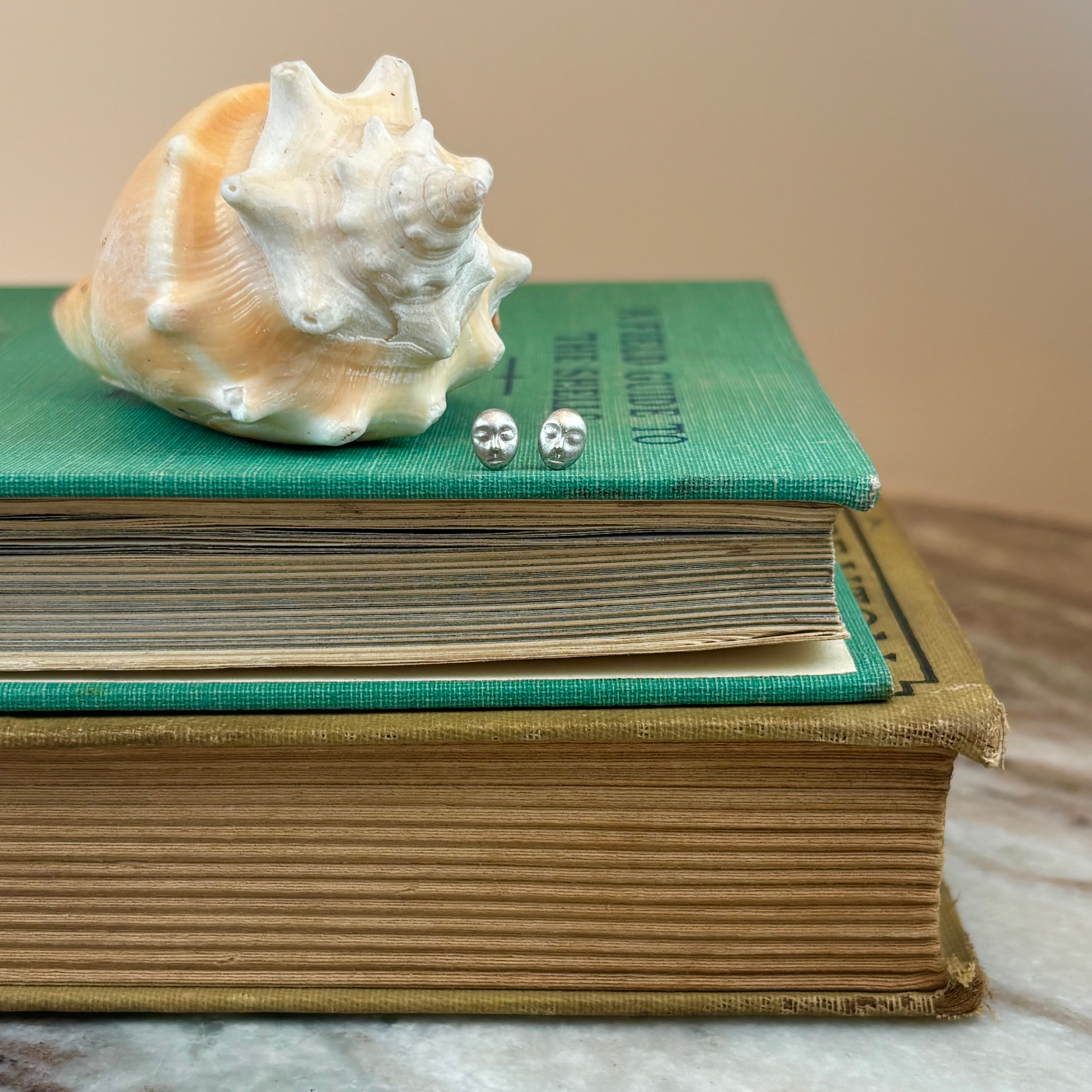 Tiny Grey Lady Cameo Studs in Sterling Silver