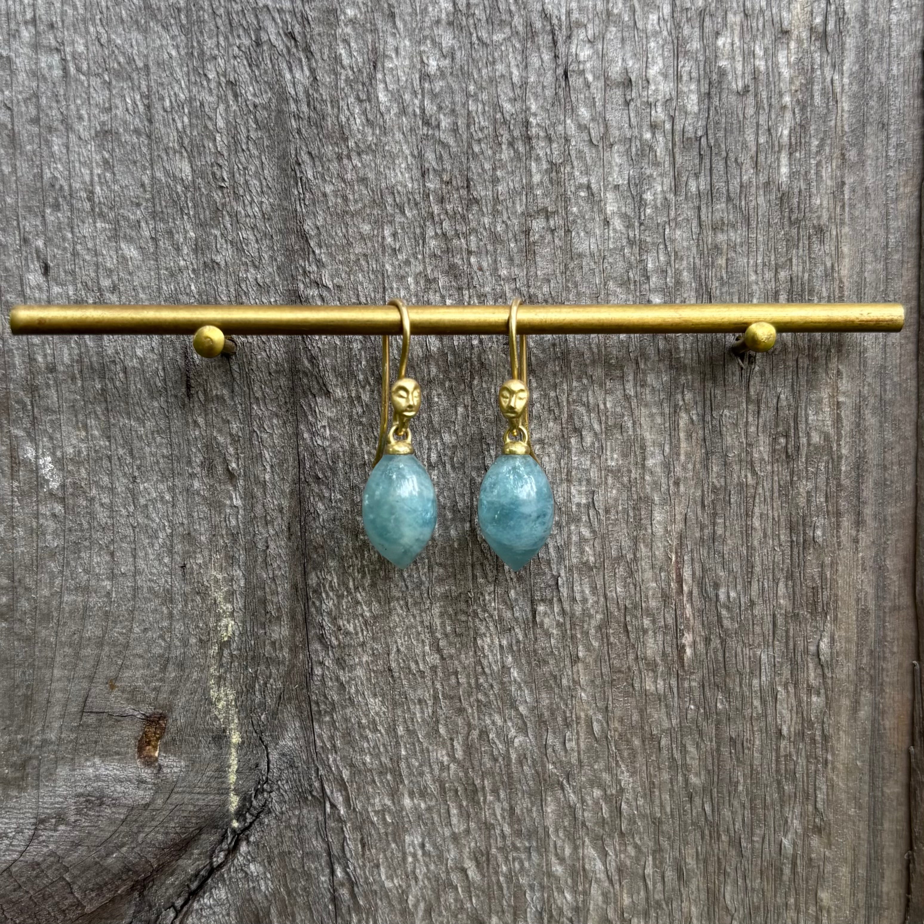 Aquamarine Figurehead Cameo Earrings