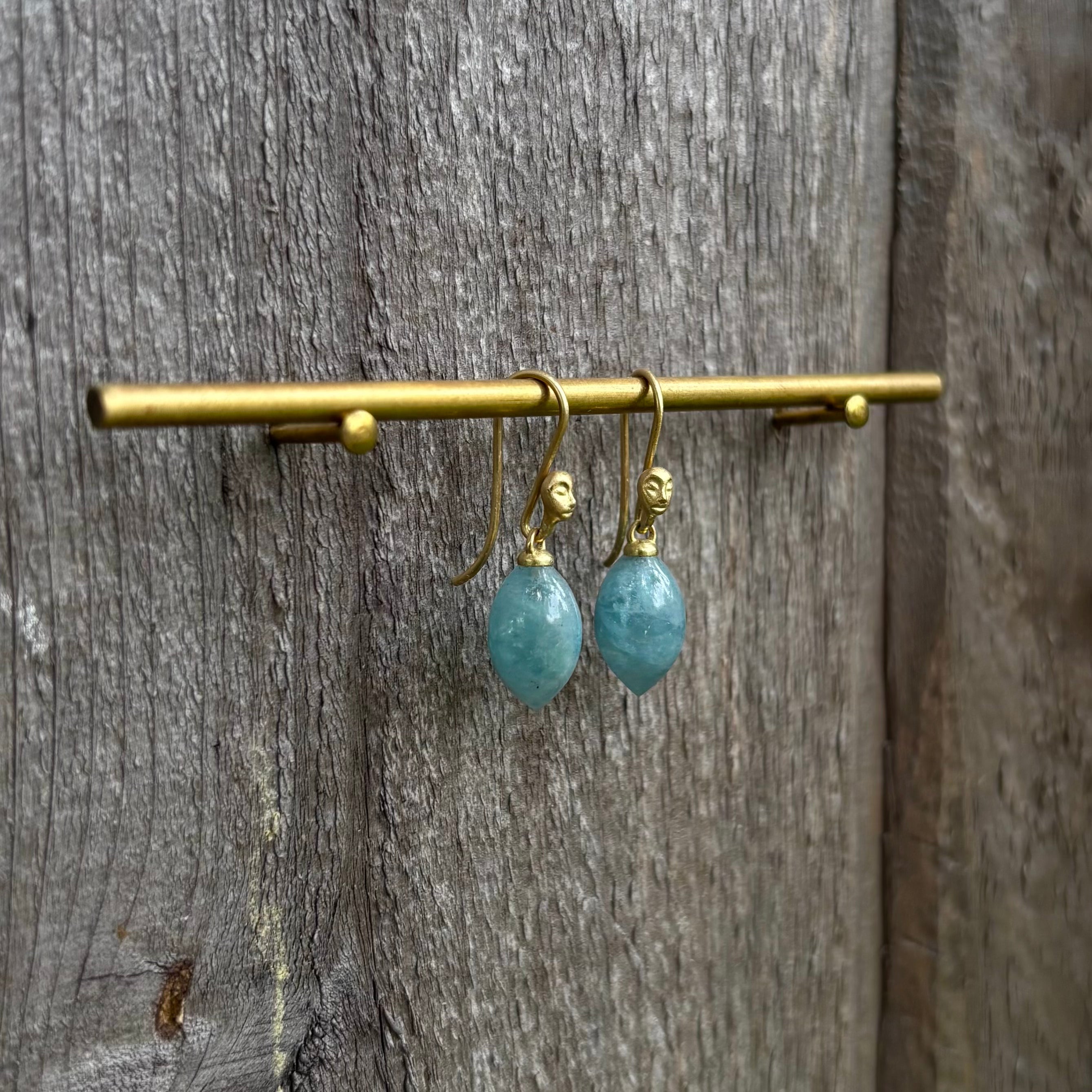 Aquamarine Figurehead Cameo Earrings