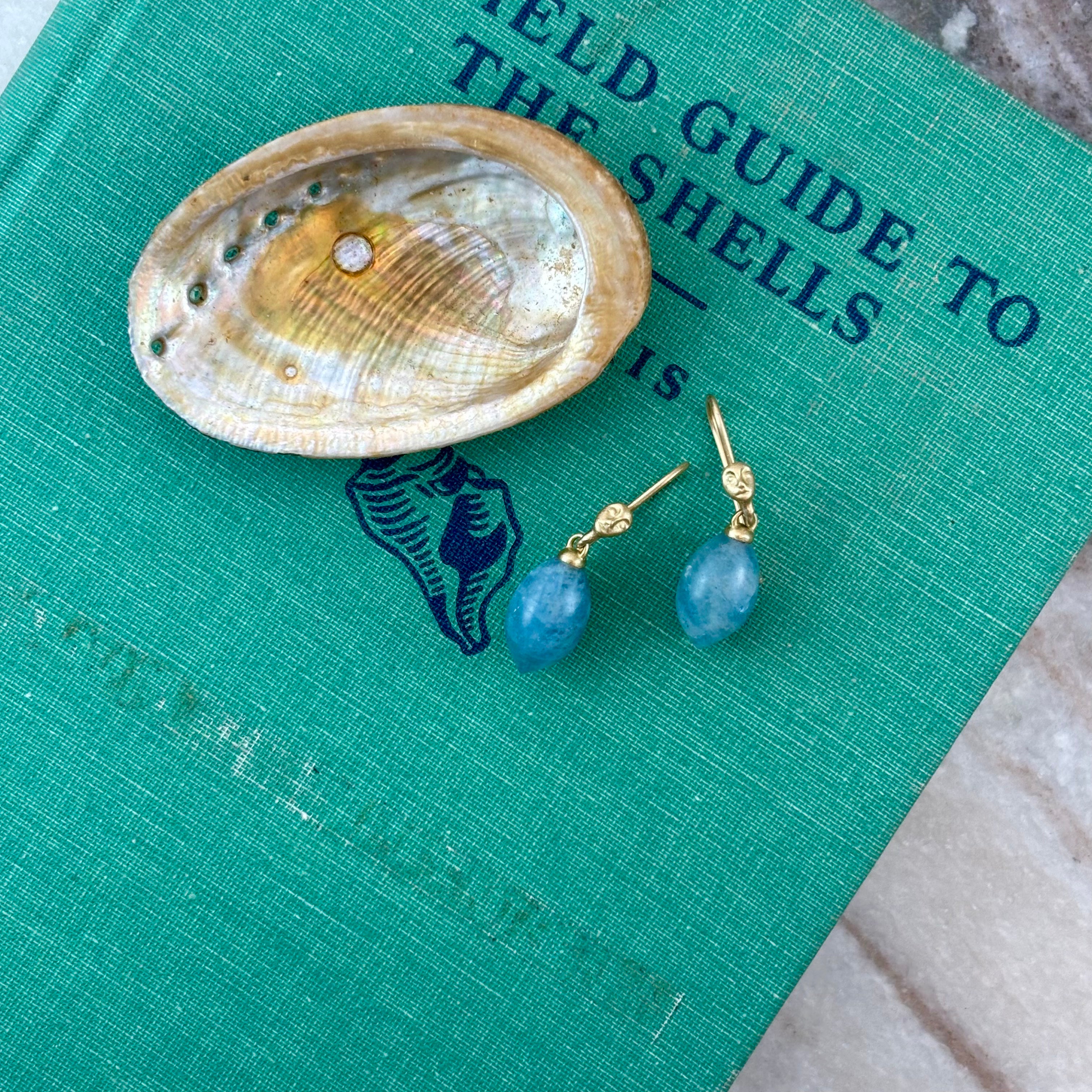 Aquamarine Figurehead Cameo Earrings