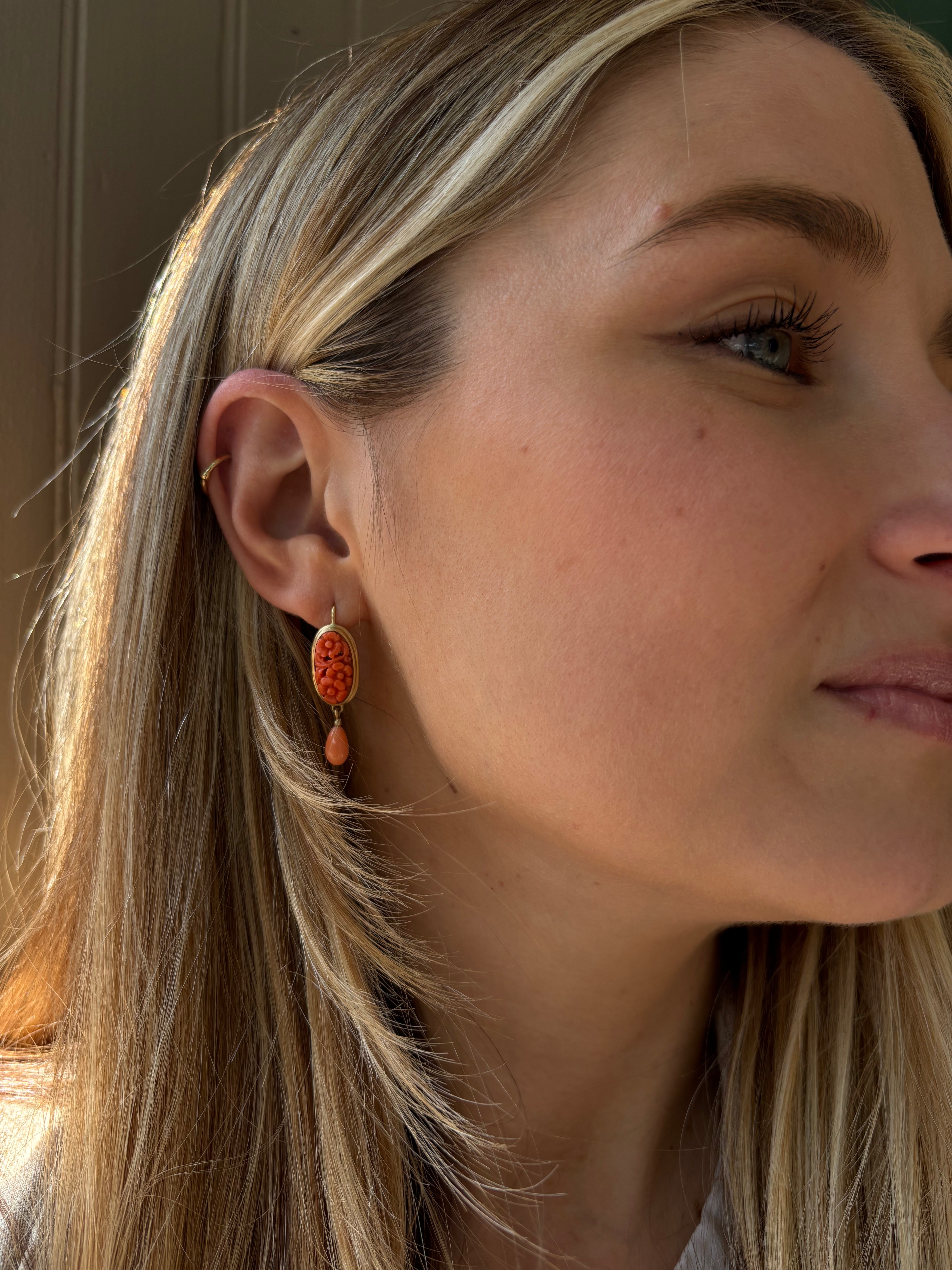 Carved Coral Earrings
