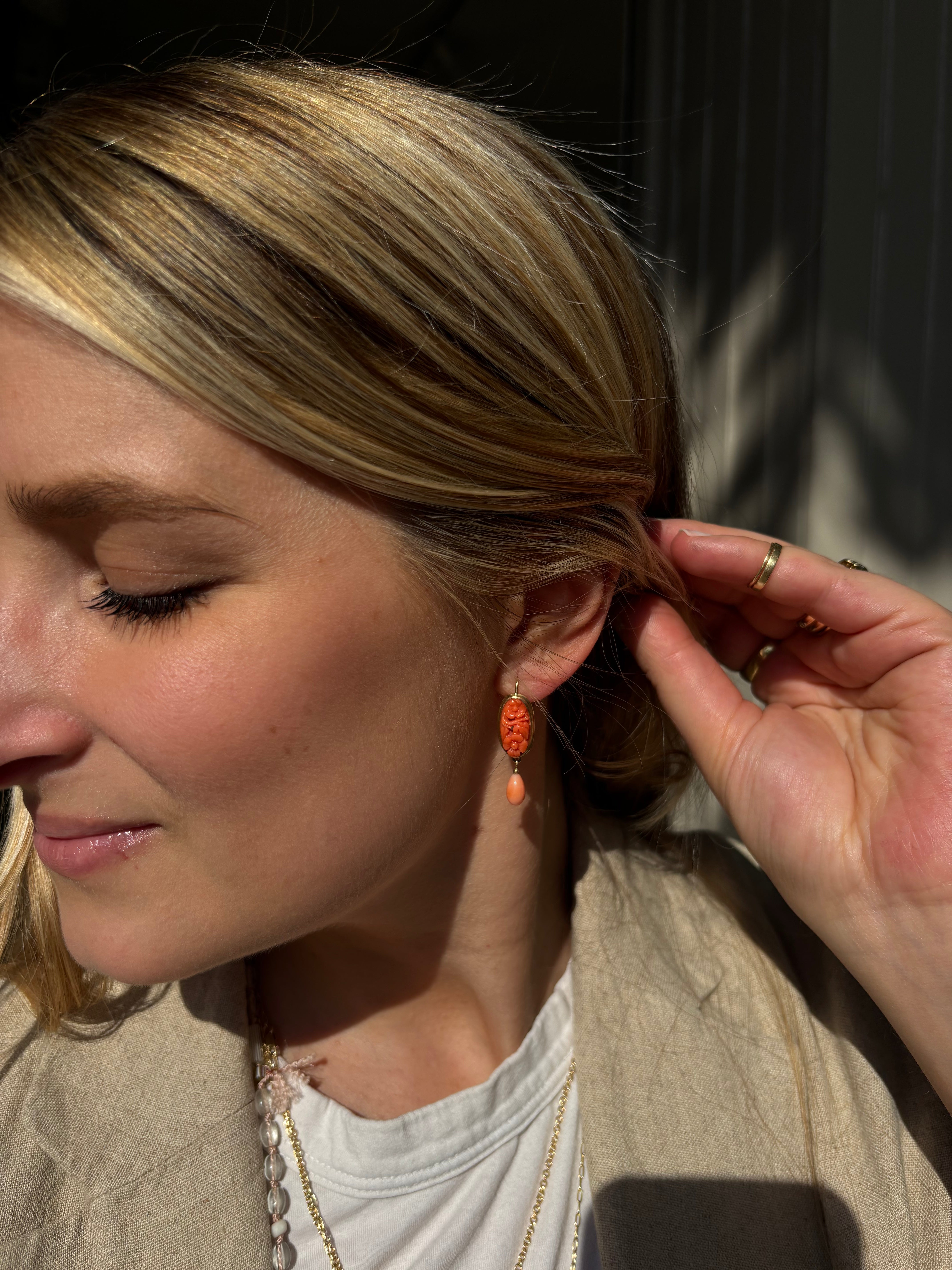 Carved Coral Earrings