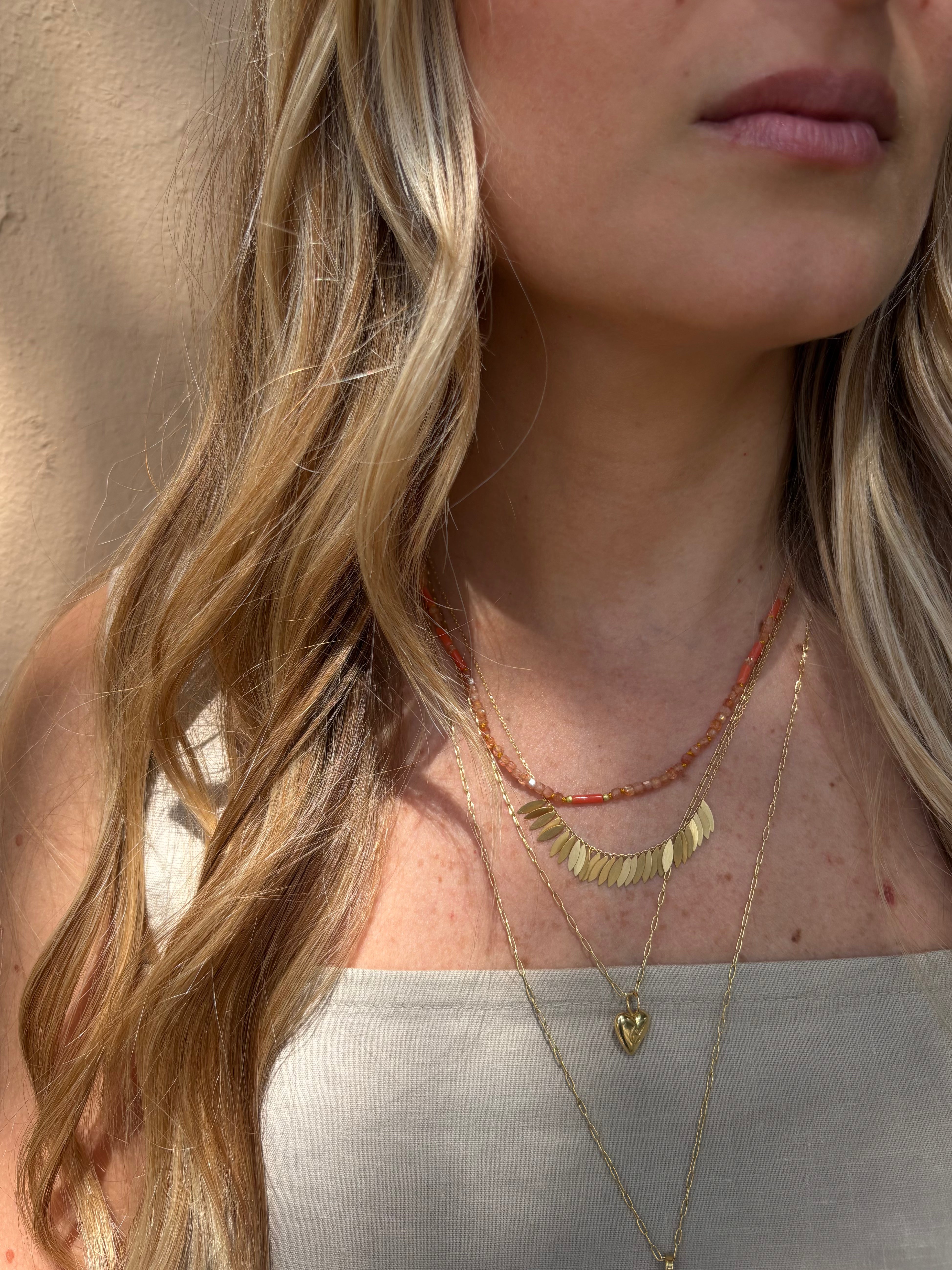 Delicate Orange Coral and Sunstone Necklace