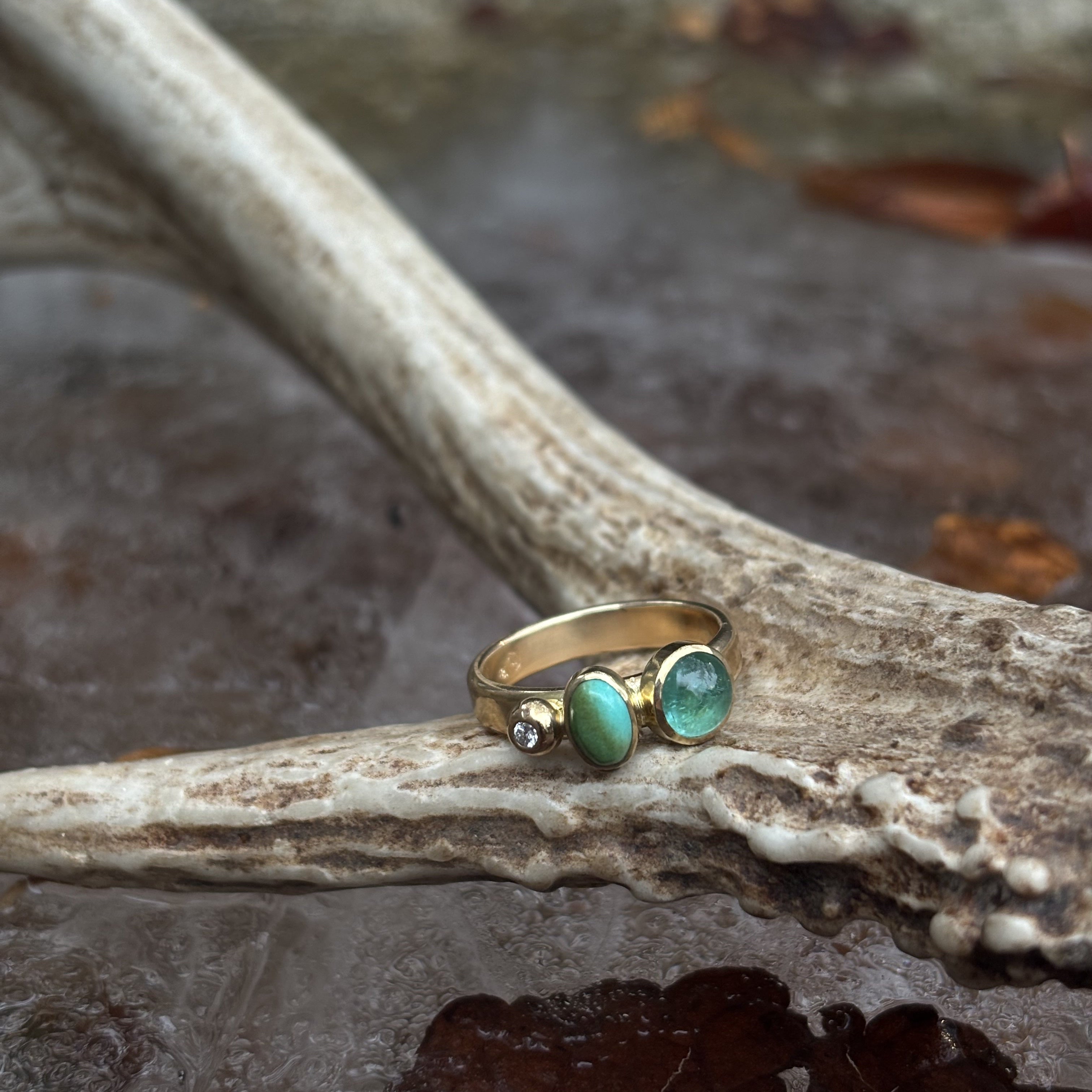 Turquoise, Tourmaline & Diamond Ring