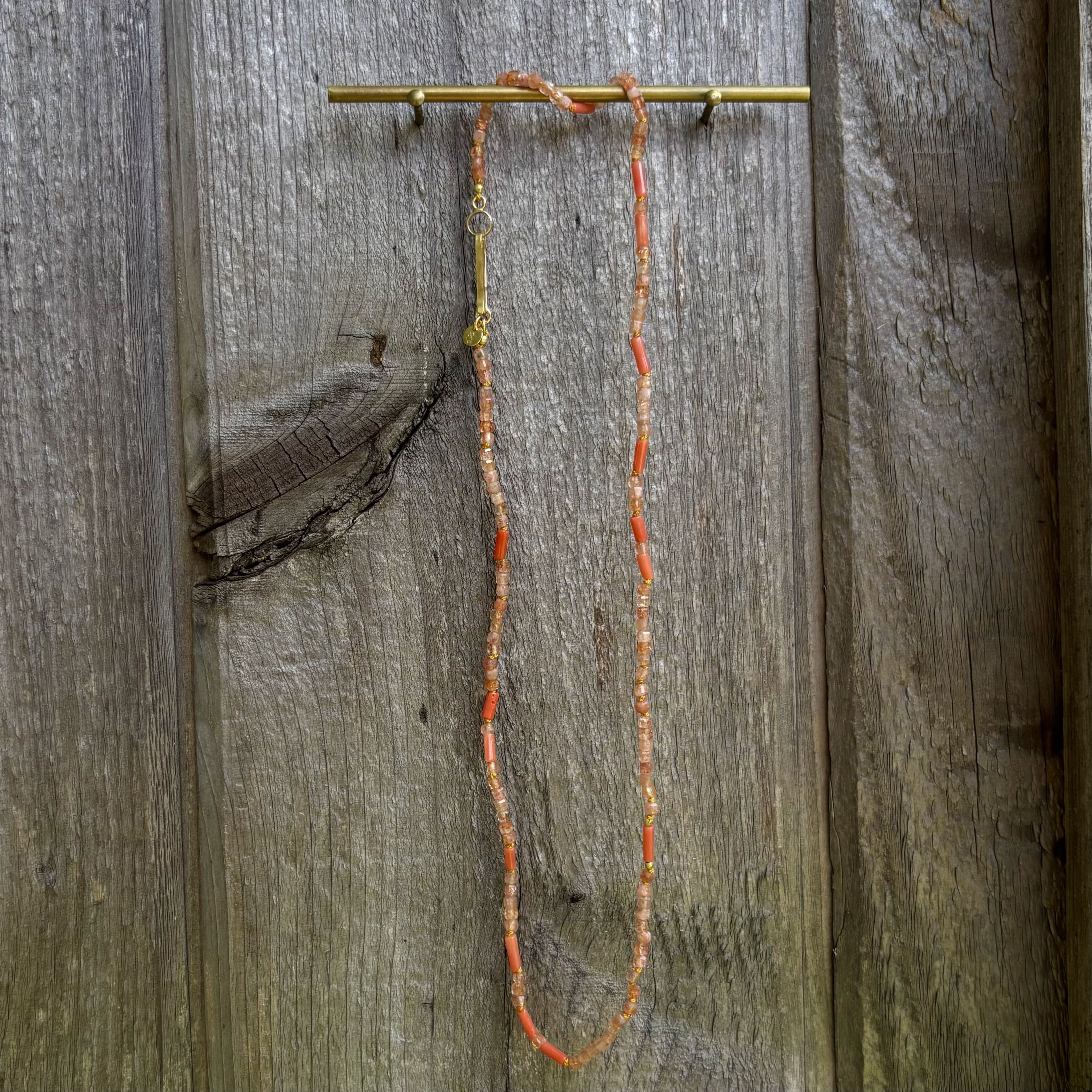 Delicate Orange Coral and Sunstone Necklace
